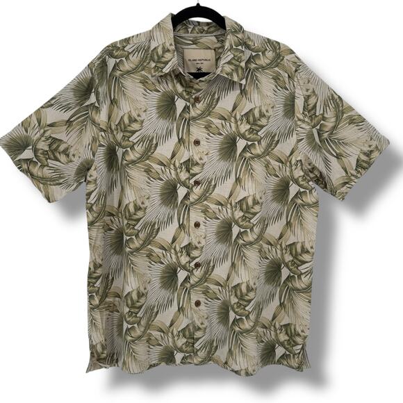 Vintage Y2K Island Republic Camp Shirt Tropical Palm Leaf Print 100% Silk Mens M - Picture 2 of 7